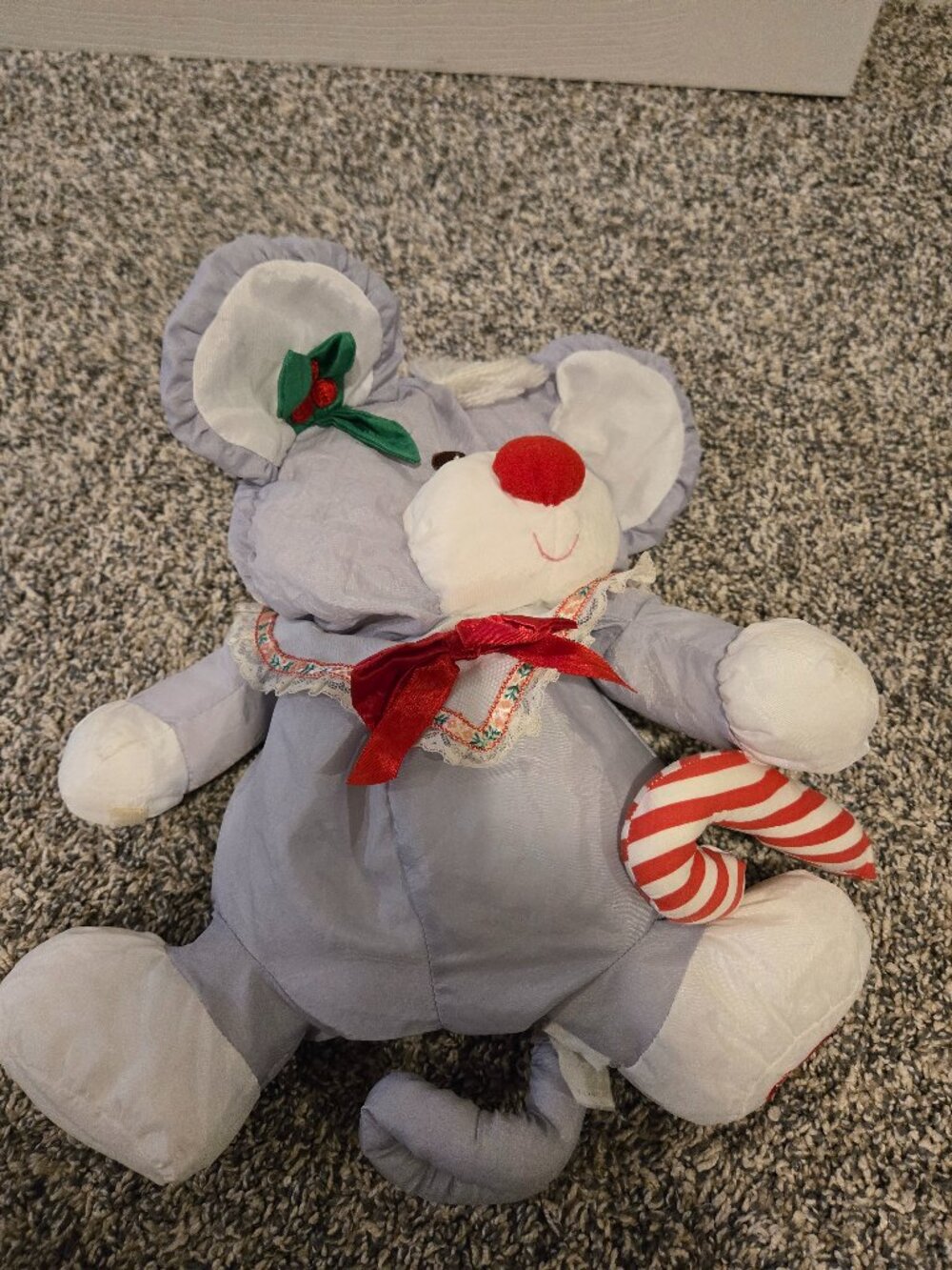 Vintage Fisher Price Puffalump Stuffed Animal Gray Christmas Mouse